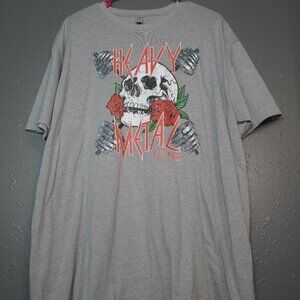 Next Level Mens Grey Heavy Metal Skull Gym Graphic Short Sleeve Shirt Size XXL
